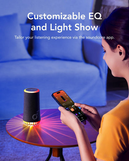 soundcore Glow Portable Speaker with 30W 360° Sound, Synchronized Radiant Light, 18H Playback, Customizable EQ and Light Show, and IP67 Waterproof