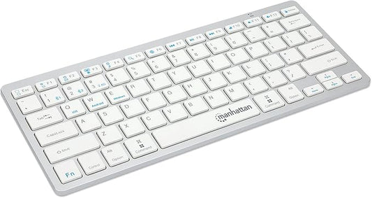 Manhattan Small Bluetooth Wireless Keyboard – Dual Modes 2.4G + Bluetooth 4.2 Connects Up To 3 Devices for Tablet, Mac, iPad, Apple, Android, Windows | Arabic & Eng Layout | White | HighEnd