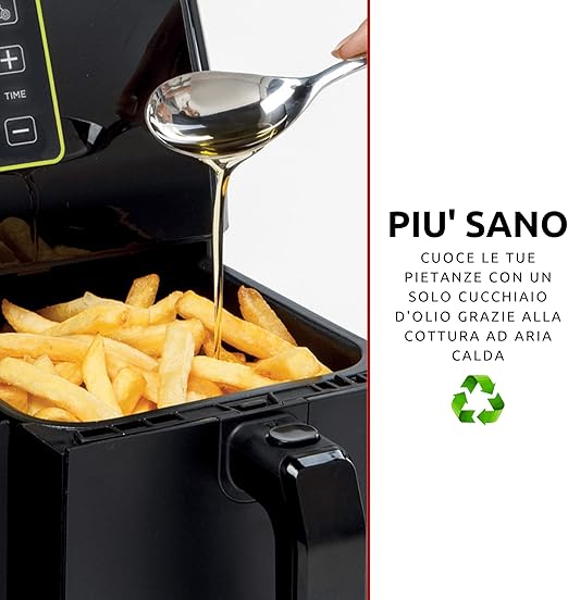 Ariete 4623 Airy Metal Air Fryer Double Basket, 1700 W, 8 Liters, 3 Cooking Functions, digital LED touch panel, 8 preset programs, timer, 2 Baskets, Black (by Delonghi Group) - T