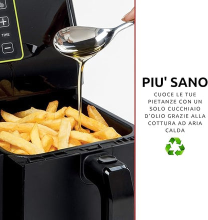 Ariete 4623 Airy Metal Air Fryer Double Basket, 1700 W, 8 Liters, 3 Cooking Functions, digital LED touch panel, 8 preset programs, timer, 2 Baskets, Black (by Delonghi Group) - T