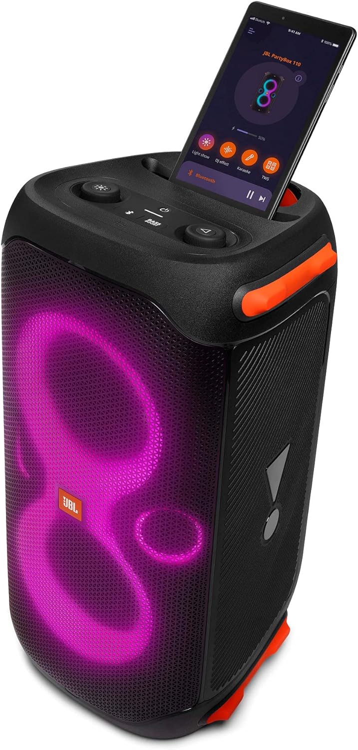 JBL Partybox 110 Portable Party Speaker with 160W Powerful Sound, Built-In Lights and Splashproof Design