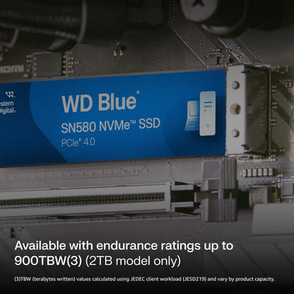 Western Digital 1TB WD Blue SN580 SSD PCIe Gen4 x4, NVMe v1.4b M.2 2280, Read speed up to 4,150 MB/s, Write speed up to 4,150MB/s - 5-Year Limited Warranty -WDS100T3B0E