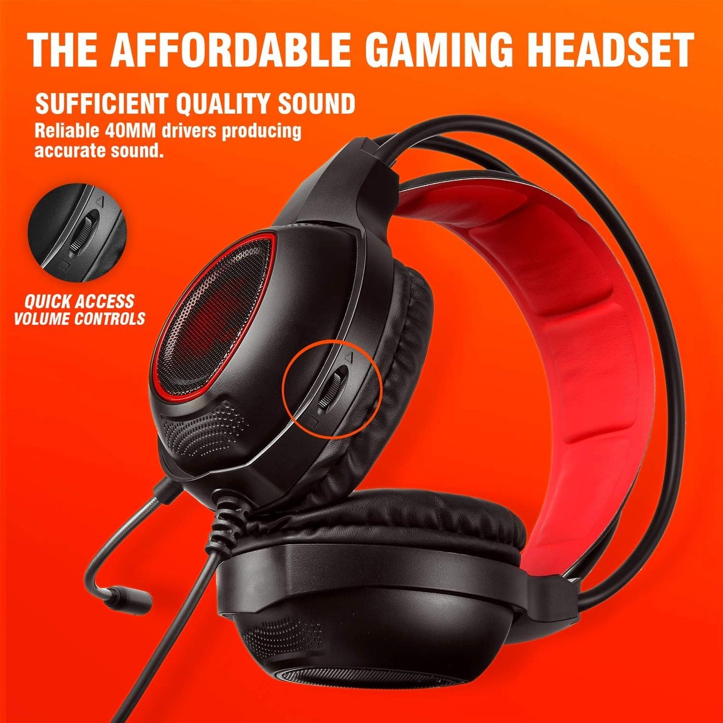 LYCANDER Gaming Headset with Microphone LED Light, 3.5mm input - for PC, PS4, Xbox One, Nintendo Switch and more (Essential - Black/Red)