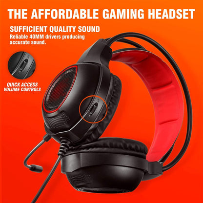 LYCANDER Gaming Headset with Microphone LED Light, 3.5mm input - for PC, PS4, Xbox One, Nintendo Switch and more (Essential - Black/Red)