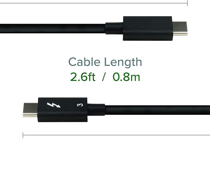 Plugable Thunderbolt 3 Cable 40Gbps Supports 100W (20V, 5A) Charging, 2.6ft / 0.8m USB C Compatible [Thunderbolt 3 Certified] - Driverless