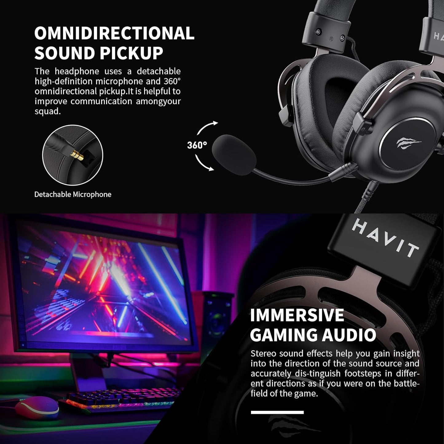 havit Gamenote H2002Y Gaming Headset 3.5mm Removable Microphone Black/Grey