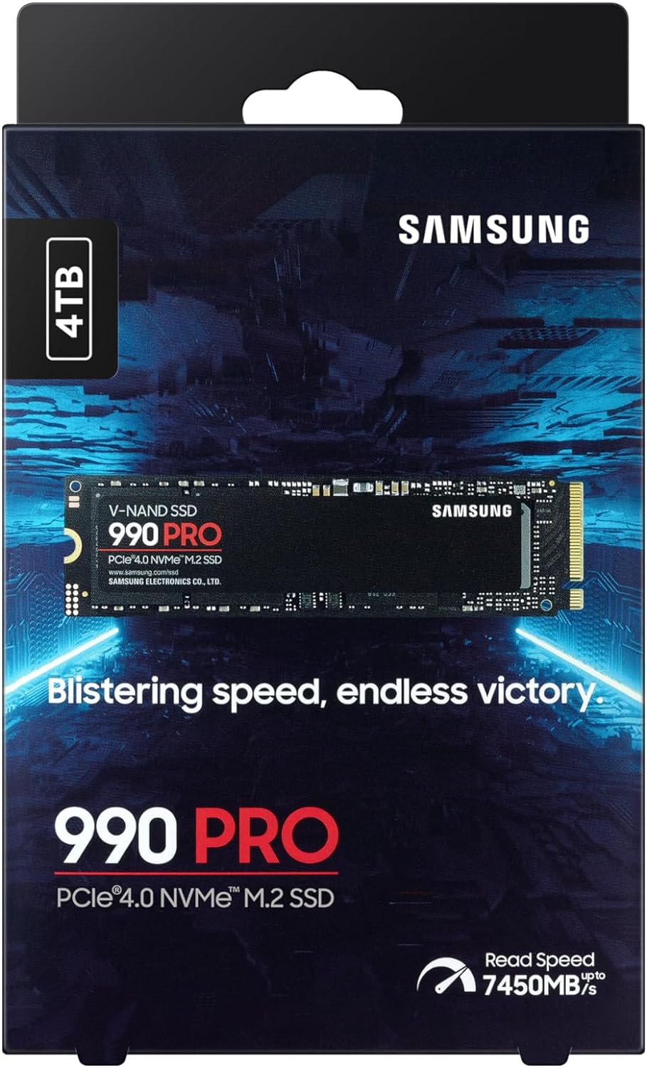 Samsung 990 PRO NVMe M.2 SSD, 4 TB, PCIe 4.0, 7,450 MB/s Read, 6,900 MB/s Write, Internal SSD, for Gaming and Video Editing, MZ-V9P4T0BW