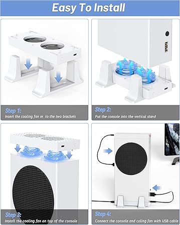 Narati Cooling Fan for Xbox Series S, Cooling Stand Cooler System, Four Cooling Fan for Top and Bottom, 3 Level Fan Speed 2300/2800/3200RPM with LED Indicator and 4 Extra USB Ports, Low Noise - T