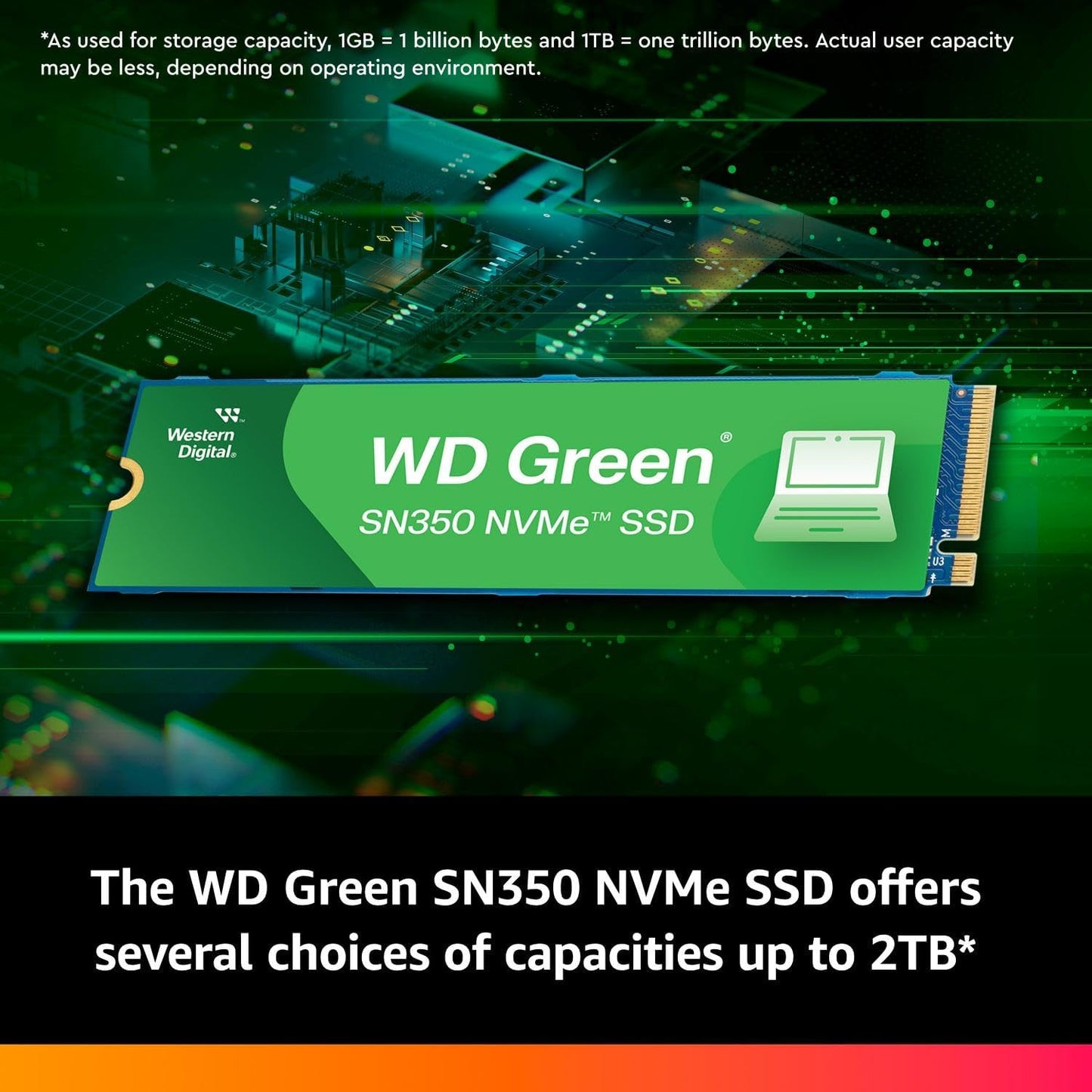 Western Digital 250GB WD Green SN350 SSD PCIe Gen3 x4, NVMe v1.3 M.2 2280, Read speed up to 2,400MB/s, Write speed up to 1,500MB/s - 3-Year Limited Warranty - WDS250G2G0C