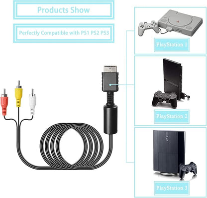 JINHEZO Playstation 3 Audio Video Cables - Game Console Component Accessories Connection Cord, RCA AV to TV Cable for Playstation, PS 1, PS 2, PS 3, Slim 2, Slim 3, 6 feet 1 Pack (Not HDMI