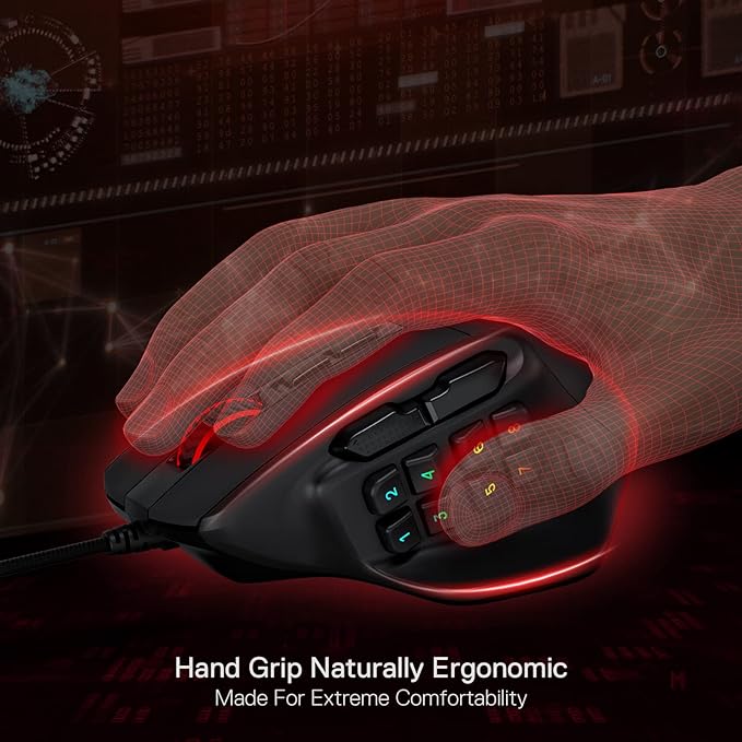 Redragon M811 Aatrox MMO Gaming Mouse, 15 Programmable Buttons, Wired RGB Gaming Mouse with Natural Ergonomic Grip, 10 Side Macro Keys