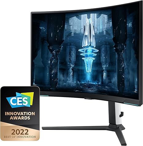 SAMSUNG 32" Odyssey Neo G8 4K UHD 240Hz 1ms G-Sync 1000R Curved Gaming Monitor, Quantum HDR2000, AMD FreeSync Premium Pro, Matte Display, Ultrawide Game View, DisplayPort, Black & White, 2022