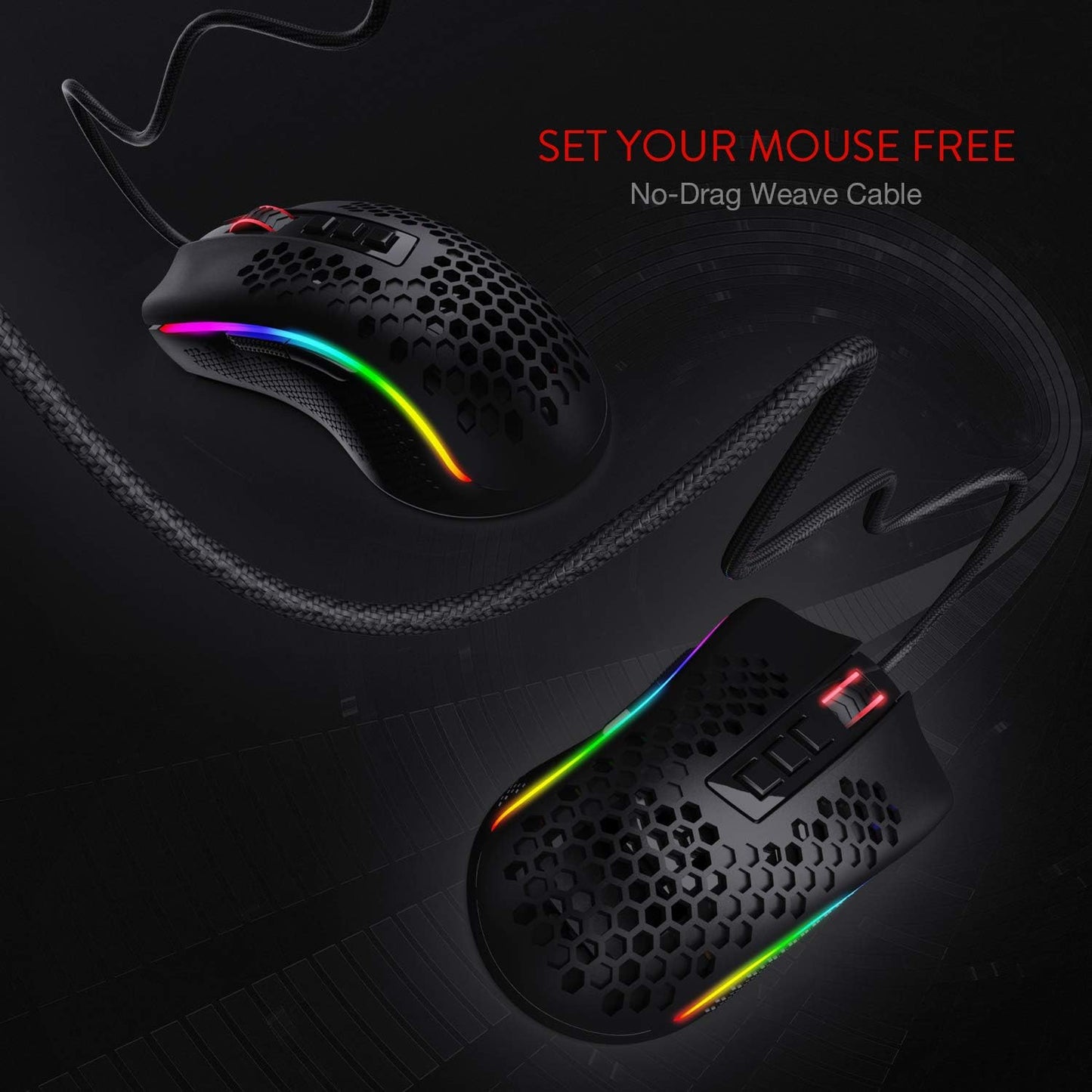 Redragon M808 Storm -85Gram RGB Gaming Mouse | Optical Sensor 3327 12,400 DPI | Programmable Buttons | Ultralight Honeycomb Shell | FOR PC