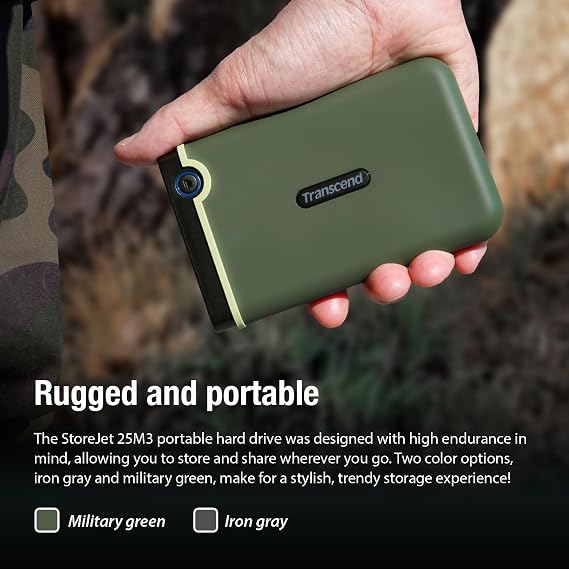 Transcend StoreJet 25M3 2TB Rugged Portable Hard Drive, Military Grade