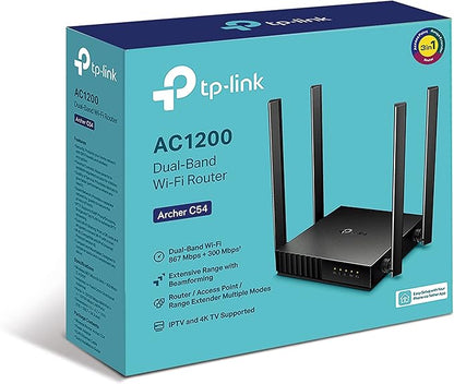 TP Link AC1200 WiFi Router Archer C54 5GHz Dual Band MU MIMO Wireless Internet Router Multi Mode 3 in 1 4 External Antennas Long Range Coverage Parental Controls, Black