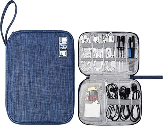 Electronic Organizer - Cable Case Portable digital Storage Bag for Electronic Accessories cell phone, USB Cables, Power Bank, SD Card, Flash memory stick, charger, Cord, Earphone, earpod (Dark Blue)