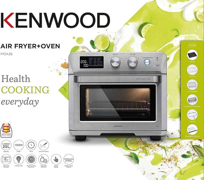 KENWOOD 2-in-1 25L Toaster Oven + Air Fryer-Oven Toaster Grill with Large Capacity, Rotisserie Function for Frying,Roasting, Grilling, Broiling, Baking, Browning,Defrosting,Heating MOA26.600SS Silver