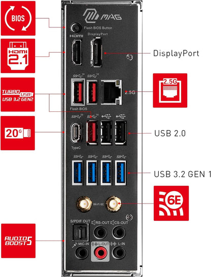 MSI MPG B650 Tomahawk WiFi Motherboard, ATX - Supports AMD Ryzen 7000 Series Processors, AM5-14 Duet Rail 80A VRM, DDR5 Memory Boost 6400+MHz/OC, 2 x PCIe 4.0 x16, 3X M.2 Gen4, Wi-Fi 6E