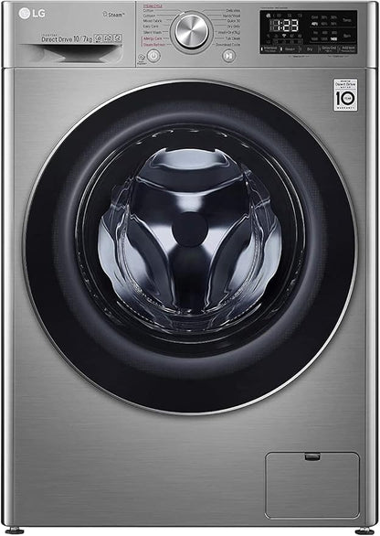 LG 10 Kg Washer & 7 Kg Dryer Front Load AI DD Steam+ Bigger 1400 RPM Color Silver Model - F4V5RGP2T (International Version).