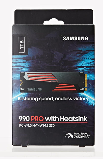 Samsung 990 PRO Heatsink 1TB PCIe 4.0 (up to 7,450MB/s) NVMe M.2 (2280) Internal Solid State Drive (SSD) (MZ-V9P1T0CW)