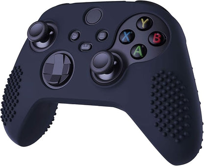 eXtremeRate PlayVital Midnight Blue 3D Studded Edition Anti-slip Silicone Cover Skin for Xbox Series X Controller, Soft Rubber Case Protector for Xbox Series S Controller with 6 Black Thumb Grip Caps - T