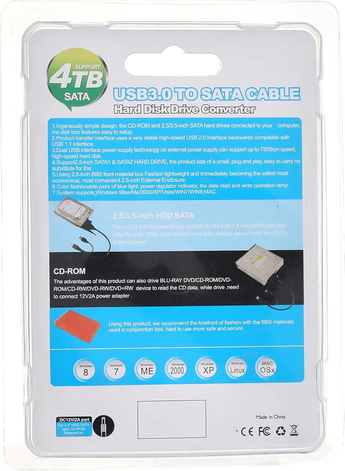 Zonic Z1096 USB 3.0 SATA (7+15pin) 22Pin to USB Adapter Up to 6 Gbps Support 2.5 Inches External SSD HDD Hard Drive 22 Pin Sata III Data support 4tb - Black - T