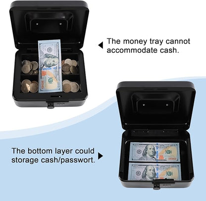 KYODOLED Medium Metal Cash Box with Combination Lock Safe and Money Tray for Security 7.87"x 6.30"x 3.54" Black