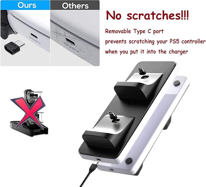 PS5 Controller Charging Station, NEWEST Dual USB Type C PS5 Controller Charger with cable, Charging Dock for Sony Playstation 5 Dualsense Controller (White) - T