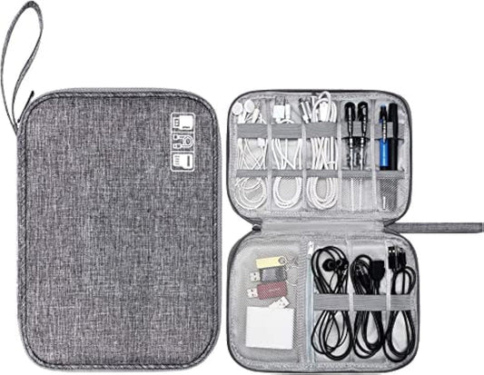 Electronic Organizer - Cable Case Portable digital Storage Bag for Electronic Accessories cell phone, USB Cables, Power Bank, SD Card, Flash memory stick, charger, Cord, Earphone, earpod (Grey)