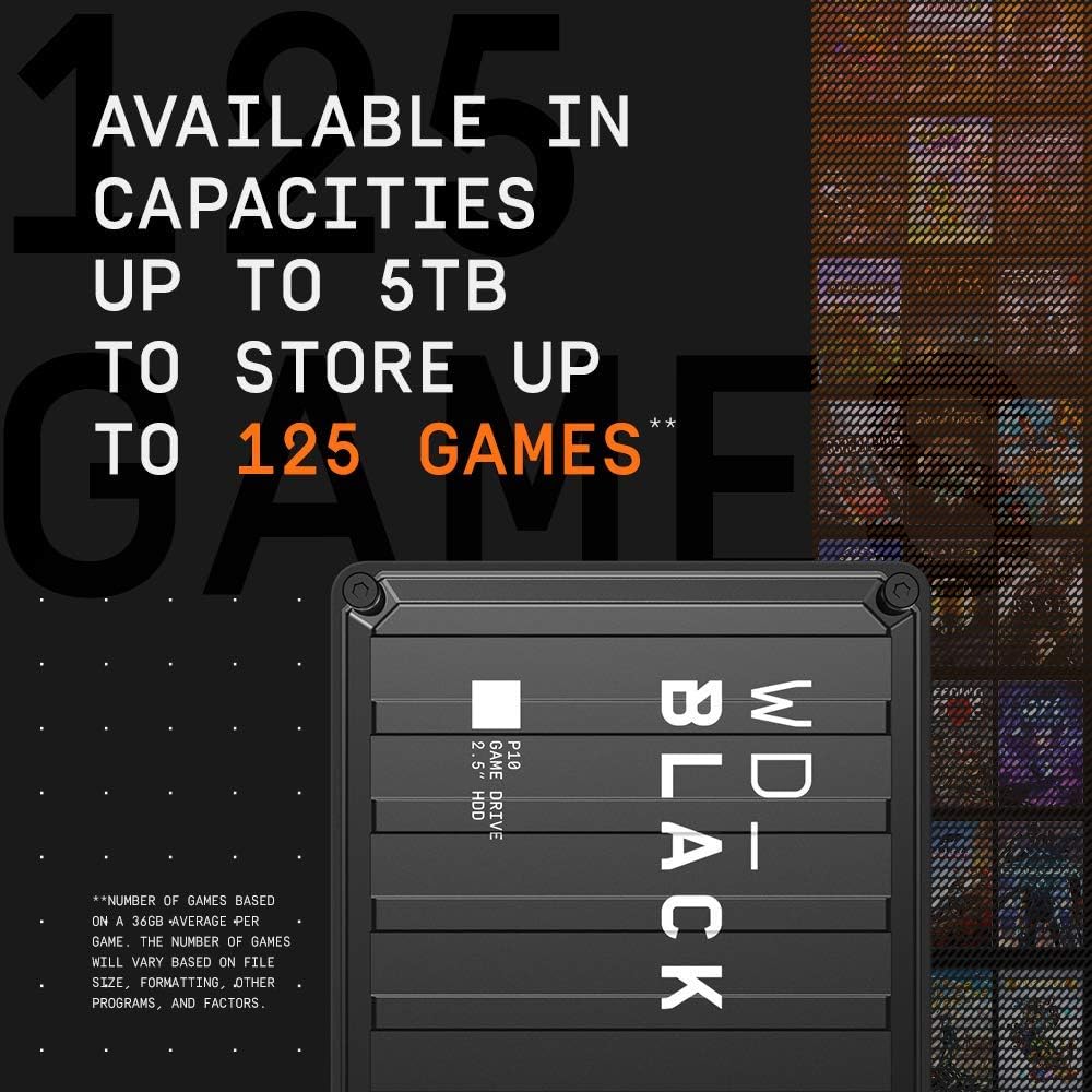 WD_BLACK P10 Game Drive 4TB - for On-The-Go Access To Your Game Library - Works with Console or PC