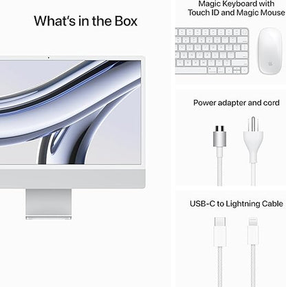 Apple 2023 iMac All-in-One Desktop Computer with M3 chip: 8-core CPU, 10-core GPU, 24-inch Retina Display, 256GB SSD Storage. Works with iPhone/iPad; Silver With AppleCare+ (3 Years)