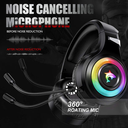 Odaban F2 RGB Gaming Headset 7.1 Surround Sound, Mic & LED Light Noise Cancelling Microphone Over Ear MULTI-PLATFORM COMPATIBLE