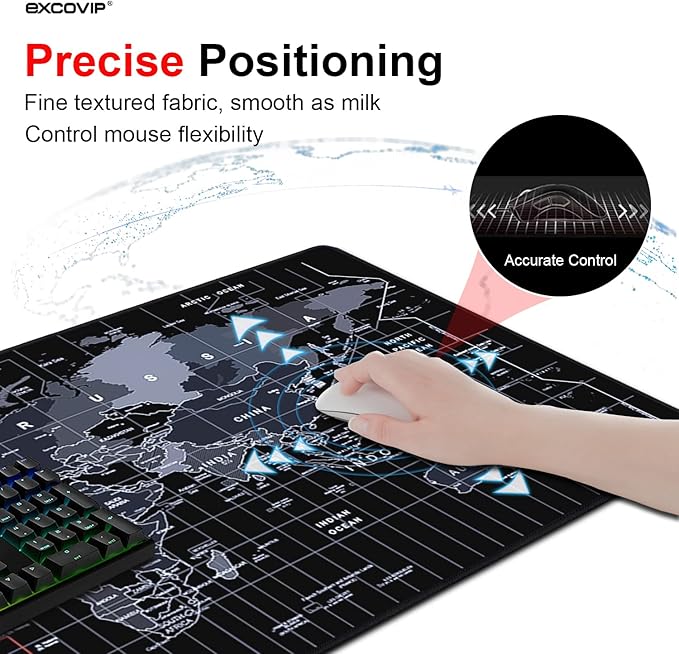 EXCOVIP Gaming Mouse Pad XXL,Anti-Skid 900x400mm Mouse Pads Extended Large Desk Pad World Map Keyboard Mousepad (Upgrade Version)