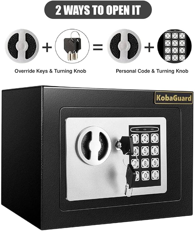 KobaGuard Electronic Security Safe Box for Hotel Home Office Business Steel Strongbox with Electronic Digital Lock and Pin Code Keypad to Protect Cash Money Jewelry Documents, Black (17E)