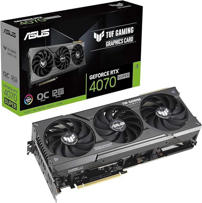 ASUS GeForce RTX 4070 Super 12G TUF Gaming OC Graphics Card - 2580MHz Boost Clock, GDDR6X, PCIe Gen 4, DLSS 3, HDMI 2.1a, 3 x DisplayPort 1.4a (Supports 4K & 8K HDR) - T