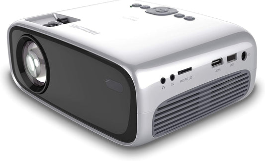 Philips NeoPix Easy Mini Projector Professional Portable for Home/Business - 80 "1080p FHD LED Stereo Speakers 2600 lumens Total Connectivity HDMI USB MicroSD (20 years duration)