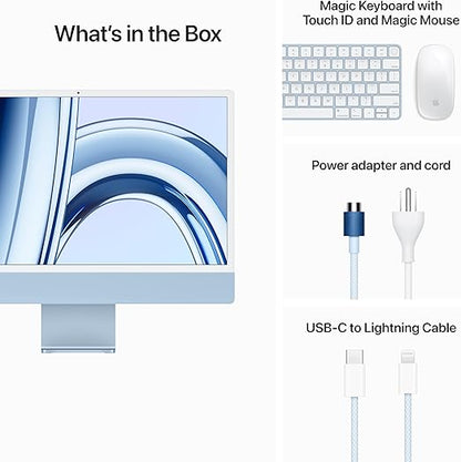 Apple 2023 iMac All-in-One Desktop Computer with M3 chip: 8-core CPU, 10-core GPU, 24-inch Retina Display, 256GB SSD Storage. Works with iPhone/iPad; Blue With AppleCare+ (3 Years)