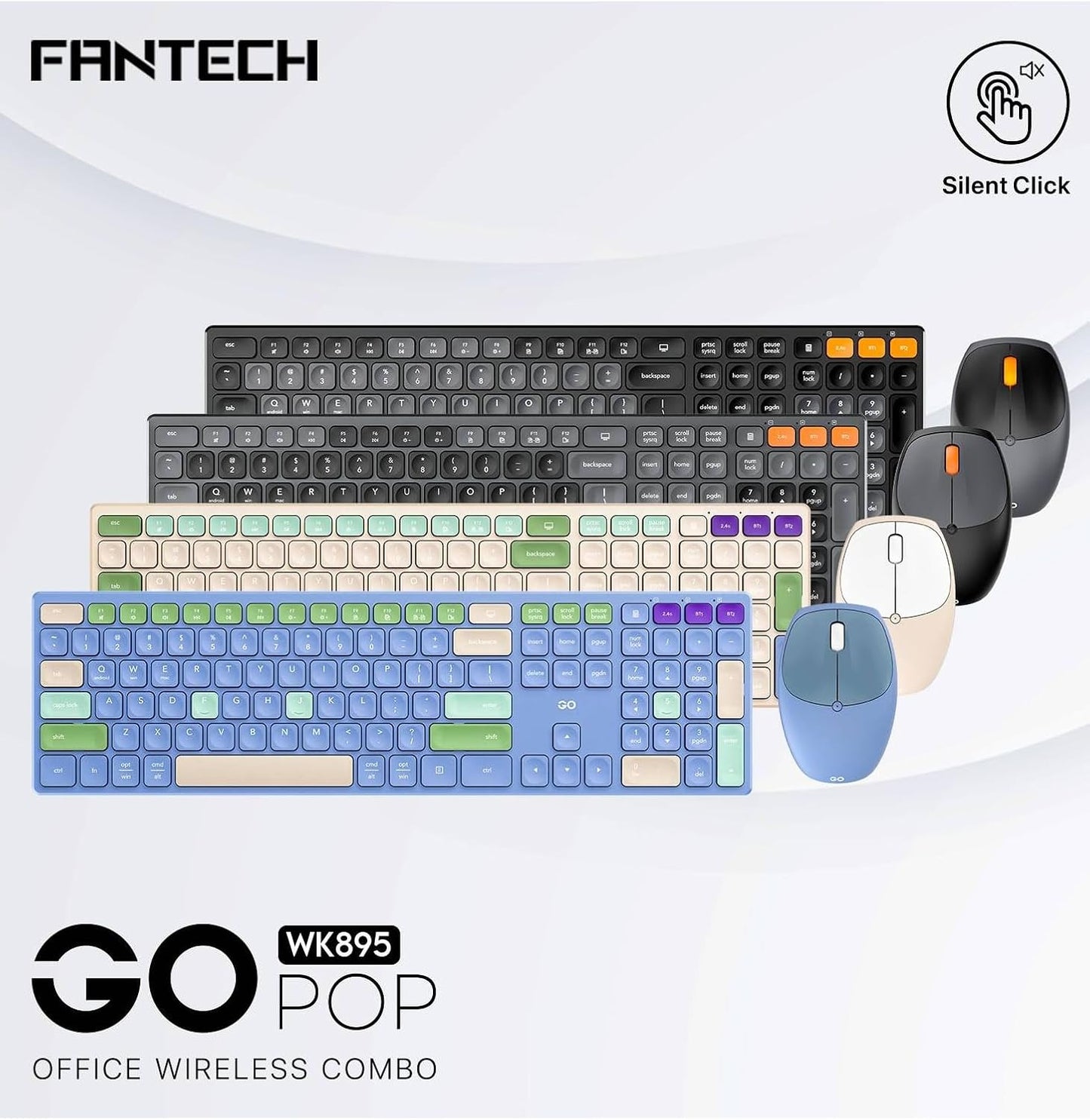 Fantech WK895 Combo 2in1 Wireless Dual Mode (2.4GHz & BT), Silent Switches & Multimedia Function Keys - Beige