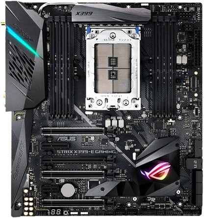 ASUS ROG STRIX X399-E GAMING AMD Ryzen Threadripper TR4 DDR4 M.2 U.2 X399 EATX HEDT Motherboard with onboard 802.11AC WiFi, USB 3.1 Gen2, and AURA Sync RGB Lighting