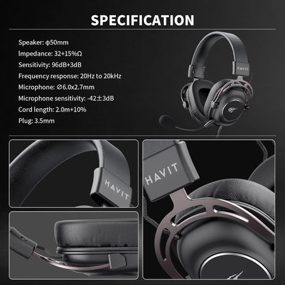 havit Gamenote H2002Y Gaming Headset 3.5mm Removable Microphone Black/Grey