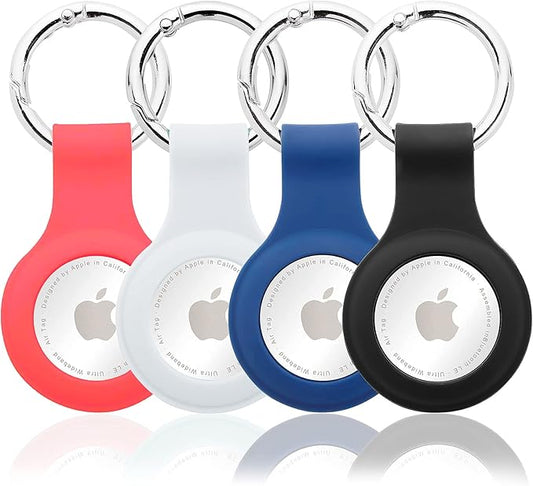 Qbcntu Upgrade AirTag Case, Airtag Keychain for Air Tag Holder Case, 4 Pack Silicone Air Tag Case Cover with Anti-Lost Key Ring, Anti-Scratch AirTags Case Protective for Airtag Dog Collar Holder