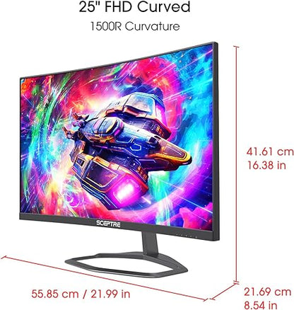 Sceptre Curved 24.5-inch Gaming Monitor up to 240Hz 1080p R1500 1ms DisplayPort x2 HDMI x2 Blue Light Shift Build-in Speakers, Machine Black 2023 (C255B-FWT240)