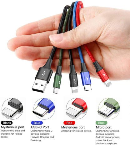 Baseus Multi Charger USB Data Cable iP Micro USB Type-C 3in1Charging Cable 3.5A Fast Charging Data Cables (Multi-coloured)