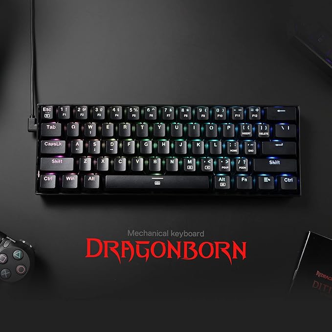 REDRAGON K630 Dragonborn 60% Wired RGB Gaming Keyboard - Red Switch - 61 Keys Compact Mechanical Keyboard with Linear Red Switch, Pro Driver Support, Black