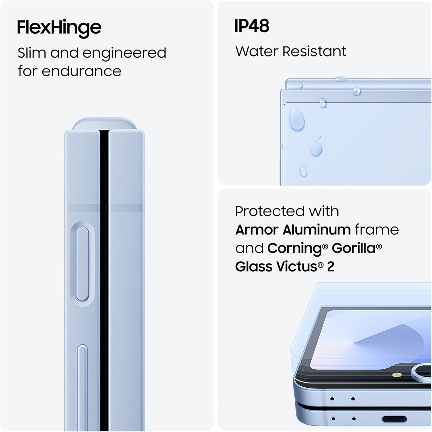 Samsung Galaxy Z Flip6 AI Phone - 12GB RAM + 256GB Storage - Light Blue, Android Smartphone, 50MP Camera, FlexCam, Long Battery Life, 1 Year Warranty/Local Version - T