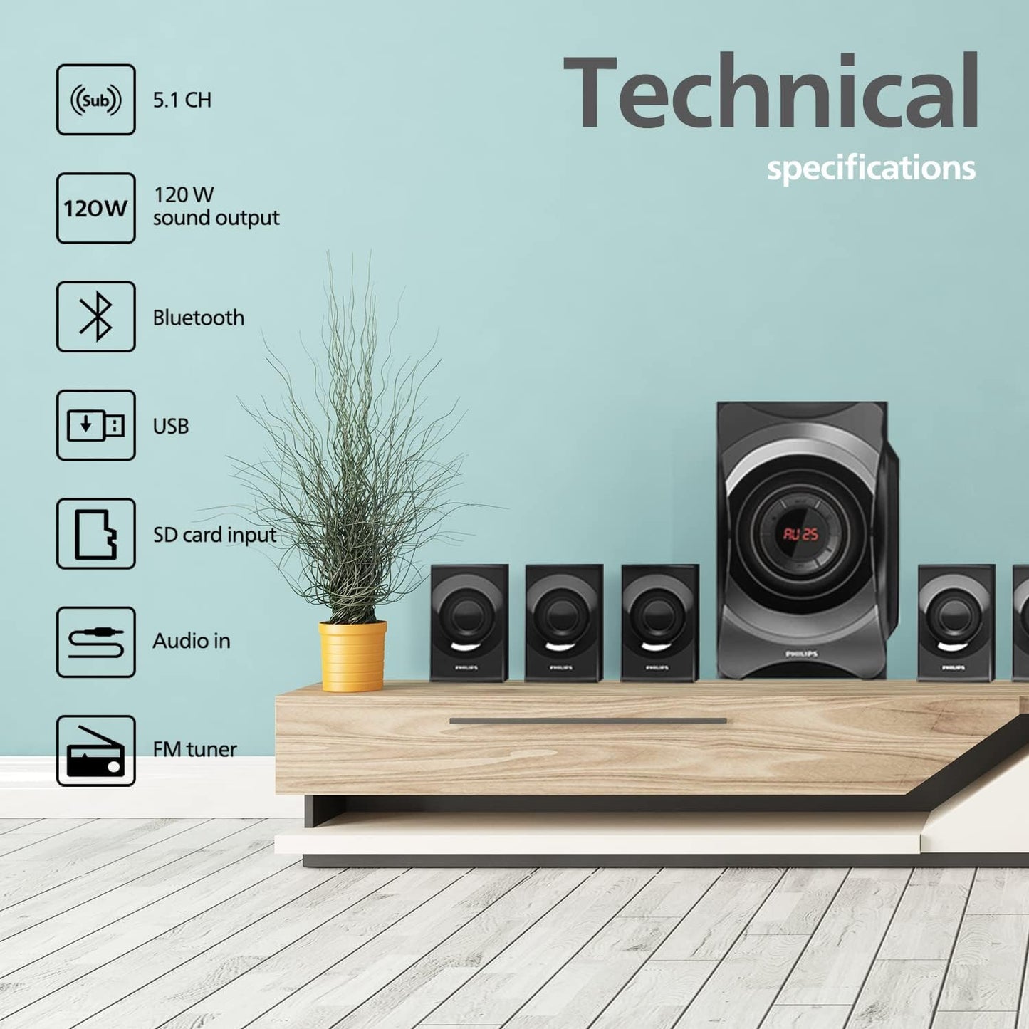 Philips SPA8000B Bluetooth Speakers, Black - T