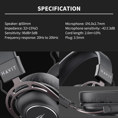 havit Gamenote H2002Y Gaming Headset 3.5mm Removable Microphone Black/Grey