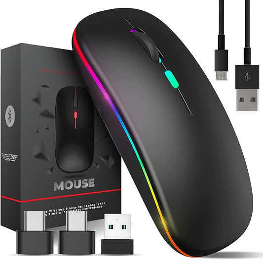 Wireless Mouse for Laptop With 2 USB A to USB C Adapter, 2.4GHZ Bluetooth Mouse Rechargeable, Laptop Mouse Computer Accessories, USB Mouse 3 Buttons-Laptop Mouse Wireless PC Mouse 800 to 2400 Dpi