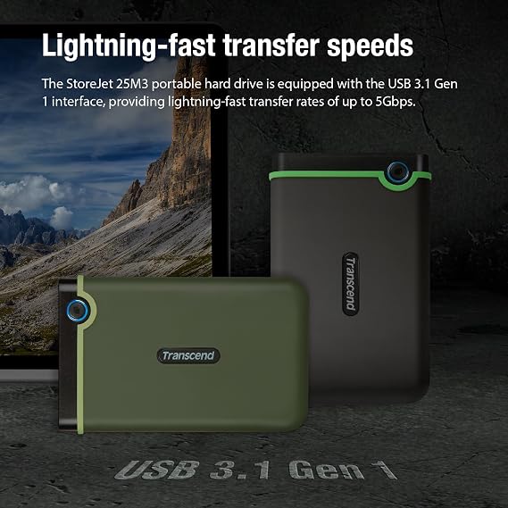 Transcend StoreJet 25M3 2TB Rugged Portable Hard Drive, Military Grade