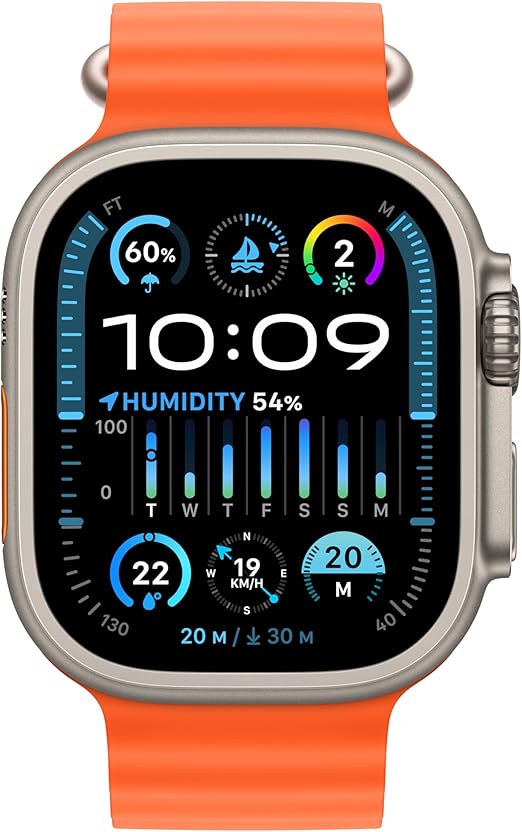 New Apple Watch Ultra 2 [GPS + Cellular 49mm] Smartwatch with Rugged Titanium Case & Orange Ocean Band One Size. - T
